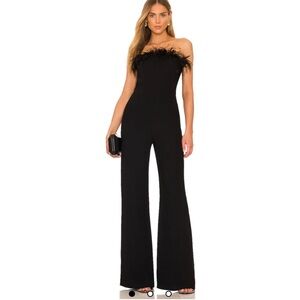 REVOLVE Black Feather-Trim Strapless Jumpsuit